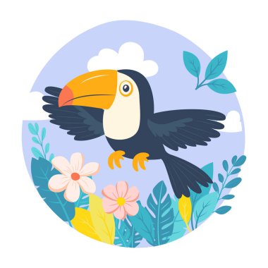 Şirin Toucan Kuşu Parkta Çiçek Çiçeğiyle Uçuyor