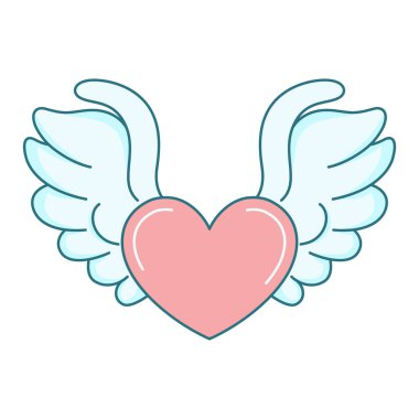 Şirin Sevimli Uçan Aşk Kalbi Pembe Melek Kanatları Cennette