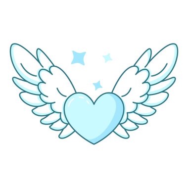 Şirin Sevimli Uçan Aşk Kalbi Pembe Melek Kanatları Cennette
