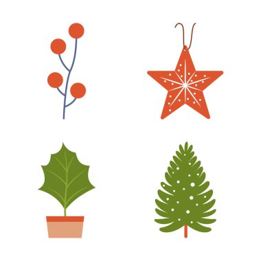 Kış Doğal Çam Kozalaklı Ağaç Bitkisi Koleksiyonu Ökseotu Yıldızı