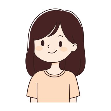 Gülümseyen İfadesi olan Sevimli Genç Kız Çizgi Film Karakteri