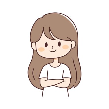 Sevimli Genç Kız Çizgi Film Karakteri Gülümseyen İfadeyle Elleri çaprazlıyor