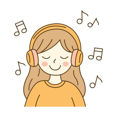 Şirin Güzel Kız Çizgi Film Karakteri Müzik Dinleyen Kulaklık