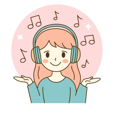 Şirin Güzel Kız Çizgi Film Karakteri Müzik Dinleyen Kulaklık