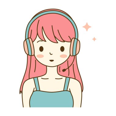 Şirin Güzel Kız Çizgi Film Karakteri Müzik Dinleyen Kulaklık