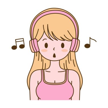 Şirin Güzel Kız Çizgi Film Karakteri Müzik Dinleyen Kulaklık