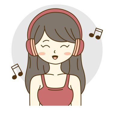 Şirin Güzel Kız Çizgi Film Karakteri Müzik Dinleyen Kulaklık