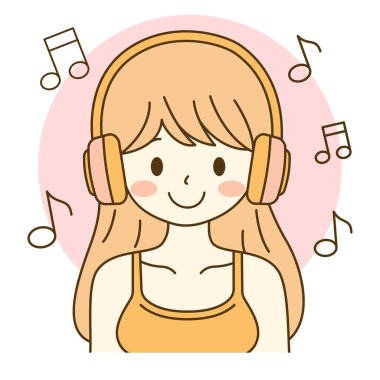 Şirin Güzel Kız Çizgi Film Karakteri Müzik Dinleyen Kulaklık