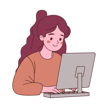 Klavyede Bilgisayarla Çalışan Kız Çizgi Film Karakteri Yazıyor