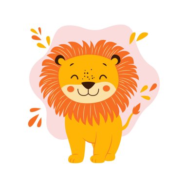 Şirin Aslan Hayvan Çizgi Filmi Karakteri Mutlu Gülümseme İfadesiyle Ormanın Kralı