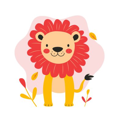 Şirin Aslan Hayvan Çizgi Filmi Karakteri Mutlu Gülümseme İfadesiyle Ormanın Kralı