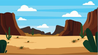 Rocky Cliff ve Parlak Gökteki Kaktüs Bitkisi ile Amerikan Çöl Doğa Manzarası Duvar Kağıdı