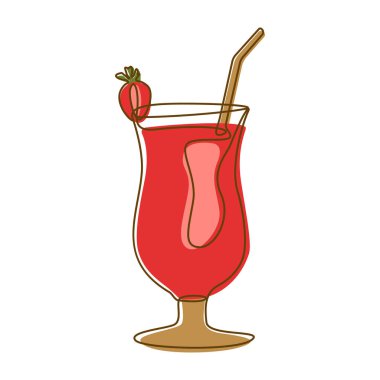 Taze Çilek Meyve Suyu Meyve Suyu Çizgi Sanat Tasarımı ile Bardakta Sağlıklı İçecekler