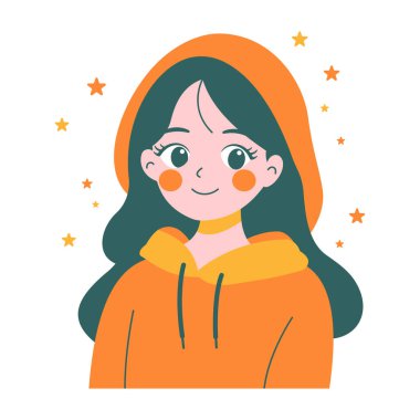 Gülümseyen Güzel Kız Çizgi Film Karakteri Kalın Giysiler Giyiyor