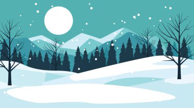 Kar mevsiminde Ormanda Çam Ağacı ile Dağ Doğa Manzarası