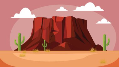 Rocky Cliff Dağı ve Parlak Gökyüzünde Kaktüs ile Amerikan Çöl Manzarası