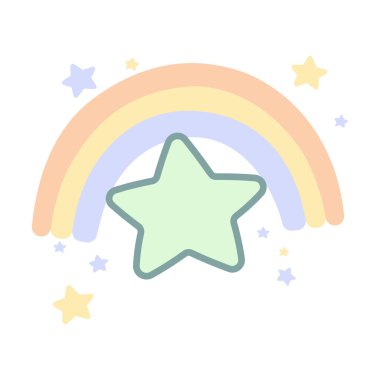 Sevimli Gökkuşağı Yıldızı Çocuksu Gökyüzündeki Çizgi Film Vektörü