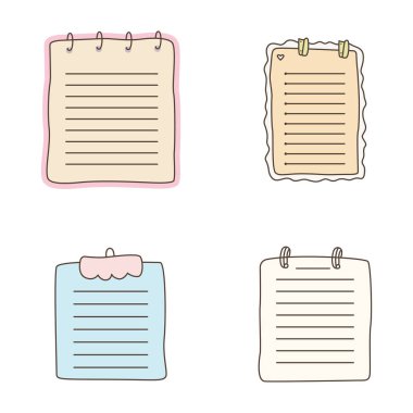 Şirin Pastel Boş Satır Kağıt Sayfası Vektör Koleksiyonu