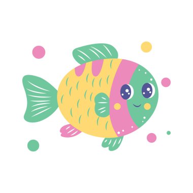 Şirin Renkli Balık Çizgi Filmi Karakteri Gülümseyen İfadesiyle Denizde Yüzüyor