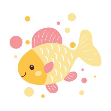 Şirin Renkli Balık Çizgi Filmi Karakteri Gülümseyen İfadesiyle Denizde Yüzüyor