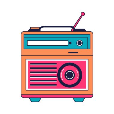 Şirin Renkli Vintage Style Radyo Ses Müzik Vektörü İllüstrasyonu