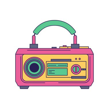 Şirin Renkli Vintage Style Radyo Ses Müzik Vektörü İllüstrasyonu