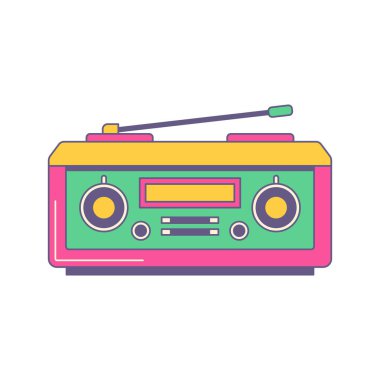 Şirin Renkli Vintage Style Radyo Ses Müzik Vektörü İllüstrasyonu