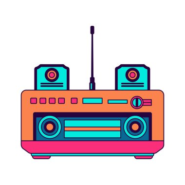 Şirin Renkli Vintage Style Radyo Ses Müzik Vektörü İllüstrasyonu