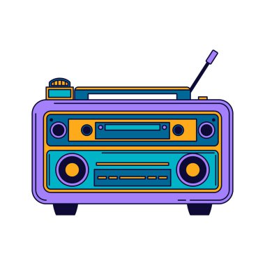 Şirin Renkli Vintage Style Radyo Ses Müzik Vektörü İllüstrasyonu