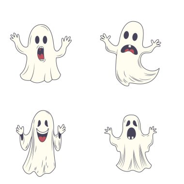 Beyaz Giyinik Sevimli Korkunç Korkunç Hayalet Çizgi Filmi Karakteri