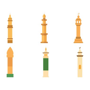 Altın Minare Cami Kulesi İslami Sembol Elementleri Kümesi