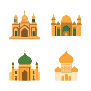Ramazan ayında İslami Sembol Altın Cami Binası Mimarisi Seti