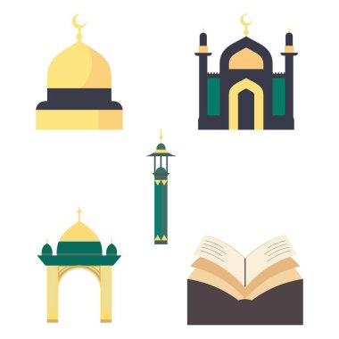Ramazan 'da Cami Kubbesi Minare Mimarisinin İslami Sembol Elementleri Seti