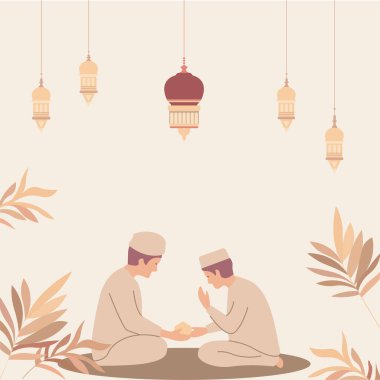 Ramazan Kareem İslami Tebrik Kartı Arkaplanı Müslüman Erkek El sıkışma Karakteri