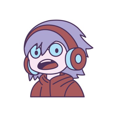 Sinirli İfadesiyle Kulaklık takan Sevimli Oyuncu Çocuk Çizgi Filmi Karakteri