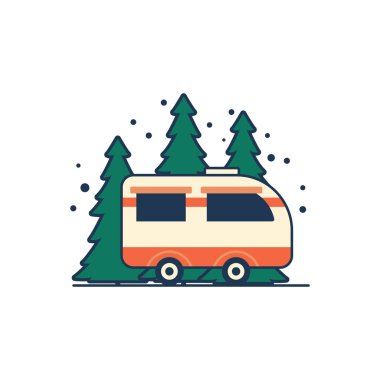 Ormanda Çam Ağaçlarıyla Seyahat Eden Minibüs Aracının Logosu