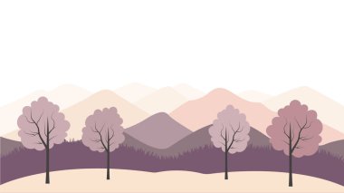 Flat Design Illustration of Mountain Hill Nature Landscape with Tree in the Morning clipart