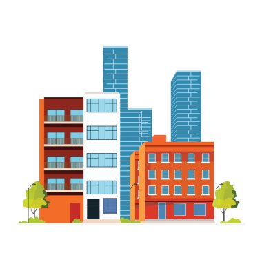 Parlak Gökyüzü 'nde Cityscape ile Otel Apartmanı Apartmanı Manzarası