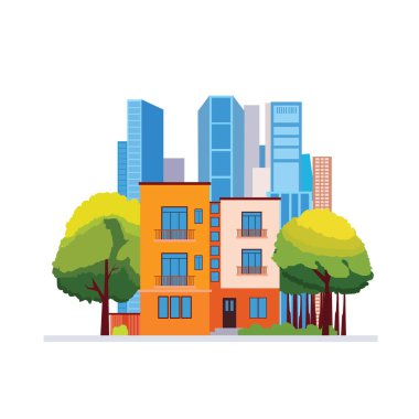 Parlak Gökyüzü 'nde Cityscape ile Otel Apartmanı Apartmanı Manzarası