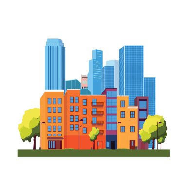 Parlak Gökyüzü 'nde Cityscape ile Otel Apartmanı Apartmanı Manzarası