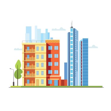 Parlak Gökyüzü 'nde Cityscape ile Otel Apartmanı Apartmanı Manzarası