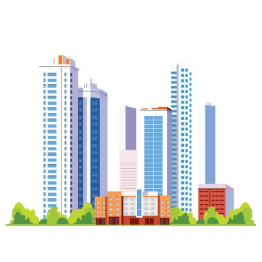 Parlak Gökyüzü 'nde Cityscape ile Otel Apartmanı Apartmanı Manzarası