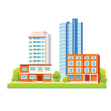 Parlak Gökyüzü 'nde Cityscape ile Otel Apartmanı Apartmanı Manzarası