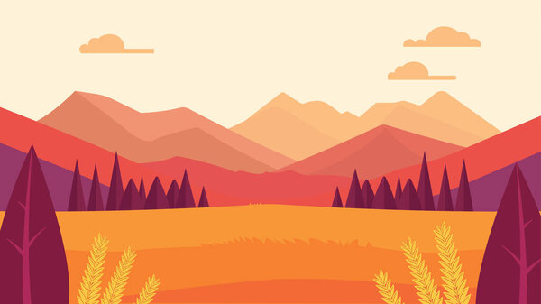 Wheat Field Nature Landscape with Mountains Hills View in the Morning