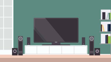 Evde, Meclis Başkanı ve Kitaplık ile Oturma Odasında Modern Dijital Televizyon