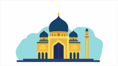 Ramazan ayında Çiçek Dekorasyonu ile Altın İslami Cami Binası 'nın görüntüleri