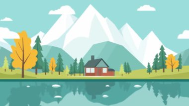 Bright Sky 'da Dağ Nehri Gölü Doğa Manzaralı Ev Görüntüleri