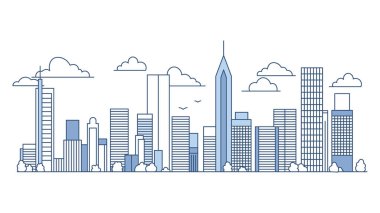 Cityscape Gökdelenler Şehir Kasabasında Çizgi Tasarım Biçimi ile Peyzaj Yapıyor