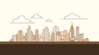 Şehir manzarası Gökdelenler Mimarisi Dolu Çizgi Sanat Tasarımı Peyzajı