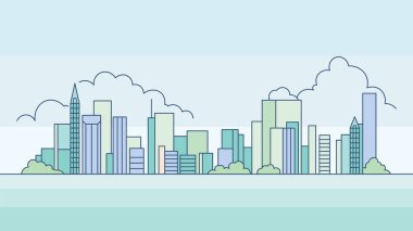 Cityscape Gökdelenler Renkli Dolu Çizgi Sanat Tasarımı Mimarisi Peyzajı